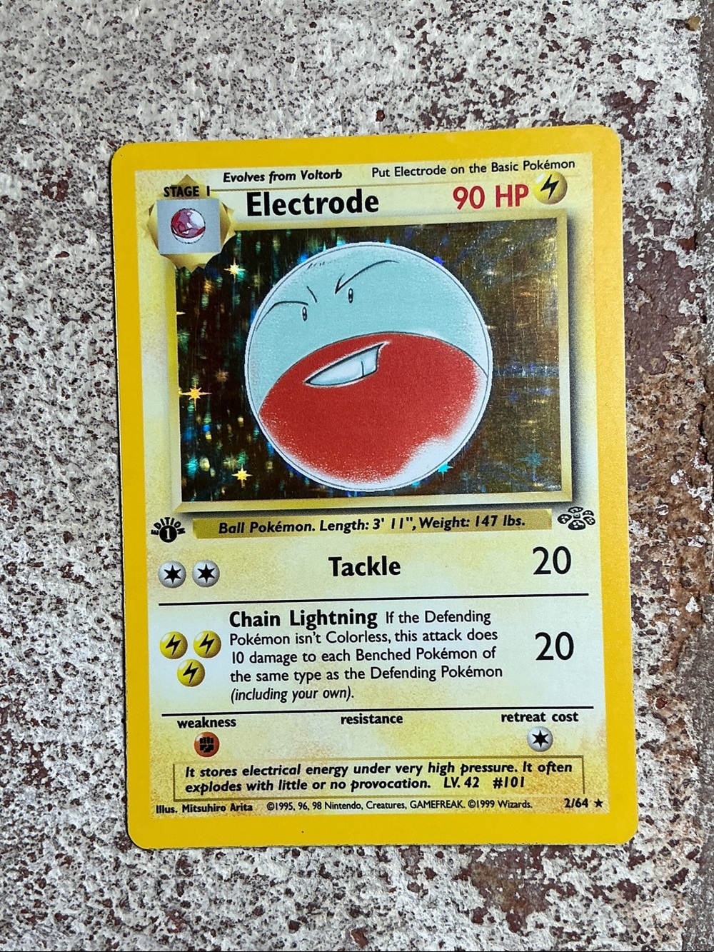 Pokemon Electrode Trading Card - Yellow Border, Red & White Poké Ball Art